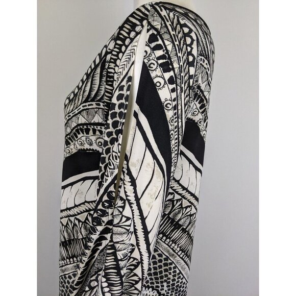 NICOLE BY NICOLE MILLER - WOMEN'S BLACK & CREAM PRINT STRETCH BLOUSON DRESS - S - Picture 8 of 11